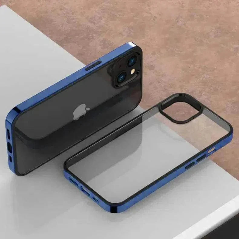 Square Electroplated Transparent Case for iPhone 14 Pro Blue Back Cases