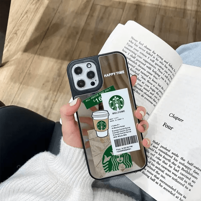 Starbucks Print Mirror Acrylic Glass Case for iPhone Back Cases