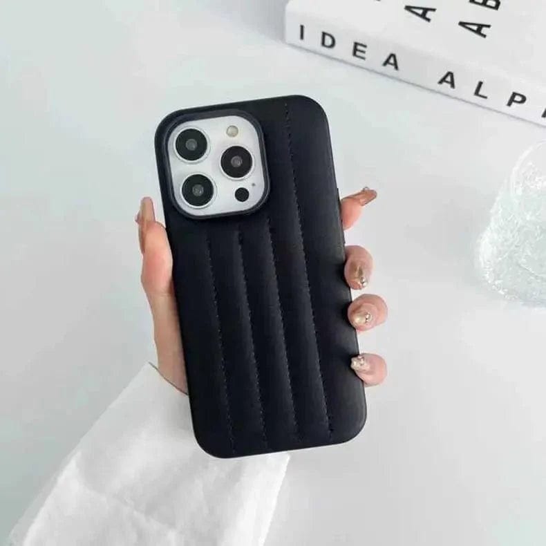 Stitch Leather Texture Case for iPhone Back Cases iPhone 14 Pro Max / Black