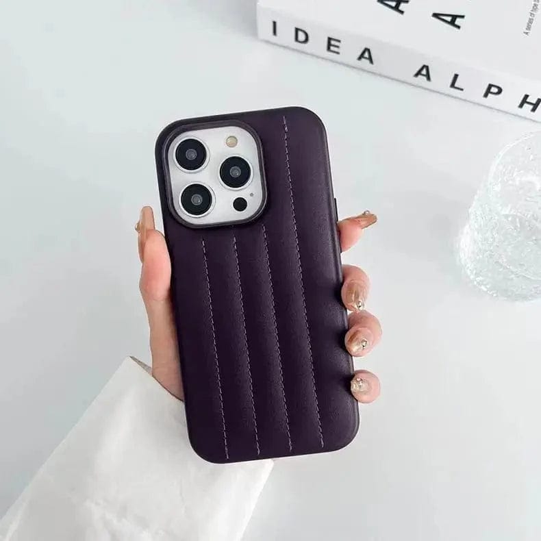 Stitch Leather Texture Case for iPhone Back Cases iPhone 14 Pro Max / Deep Purple