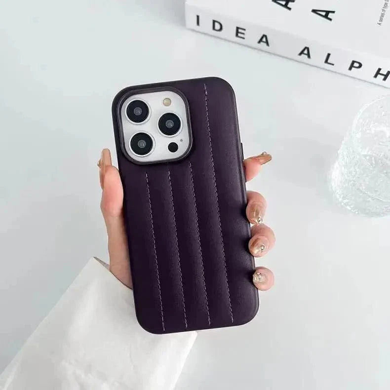 Stitch Leather Texture Case for iPhone 14 Pro iPhone 14 Pro Deep Purple Back Cases