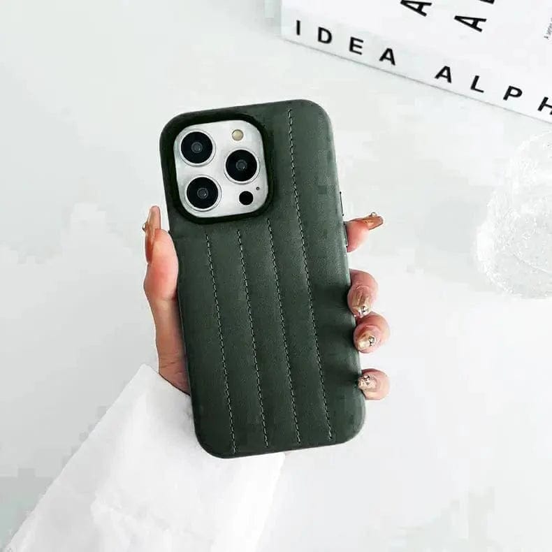 Stitch Leather Texture Case for iPhone Back Cases iPhone 13 Pro Max / Midnight Green