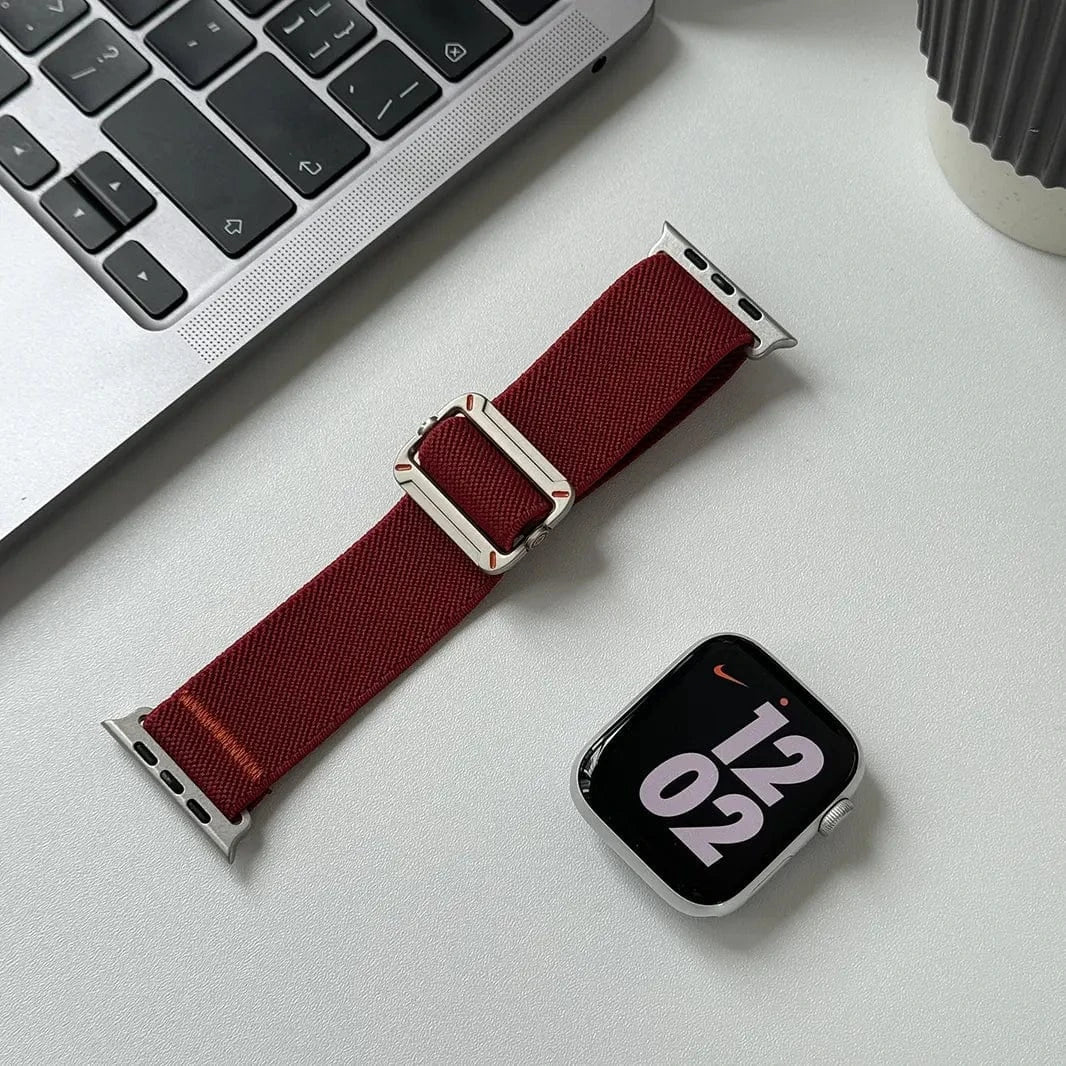 Nylon Stretchy Adjustable Elastic Woven Straps for Apple Watch 38 | 40 | 41 | 42mm S10 38 | 40 | 41 | 42mm S10 mehroon Straps & Bands