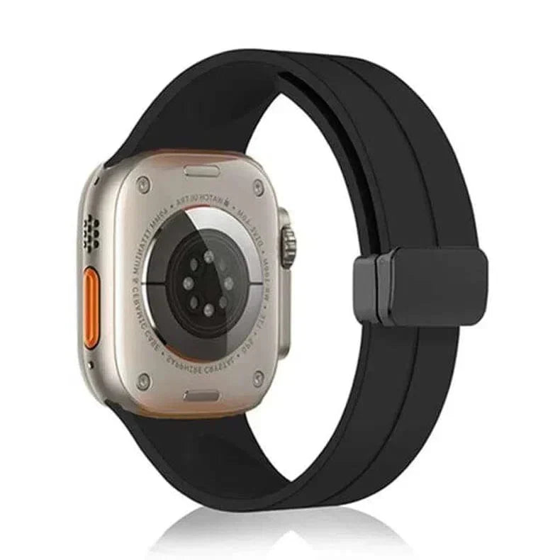 Magnetic D-Buckle Silicone Band for Apple Watch 42 | 44 | 45 | Ultra 49 | 46mm S10 42 | 44 | 45 | Ultra 49 | 46mm S10 Black Straps & Bands