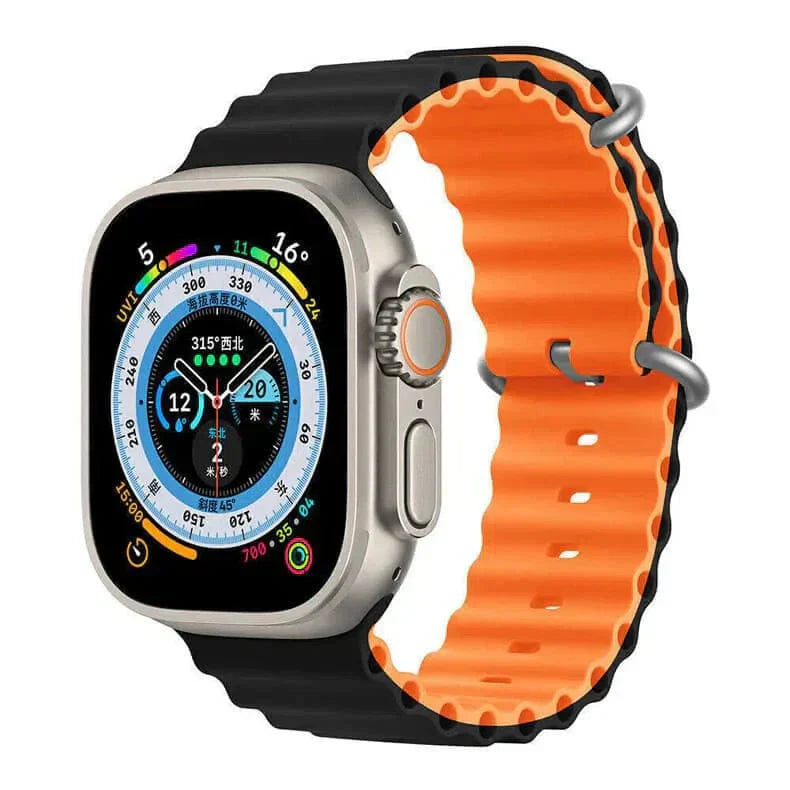 Dual Color Ocean Silicone Band for Apple Watch 42 | 44 | 45 | Ultra 49 | 46mm S10 42 | 44 | 45 | Ultra 49 | 46mm S10 Black Orange Straps & Bands