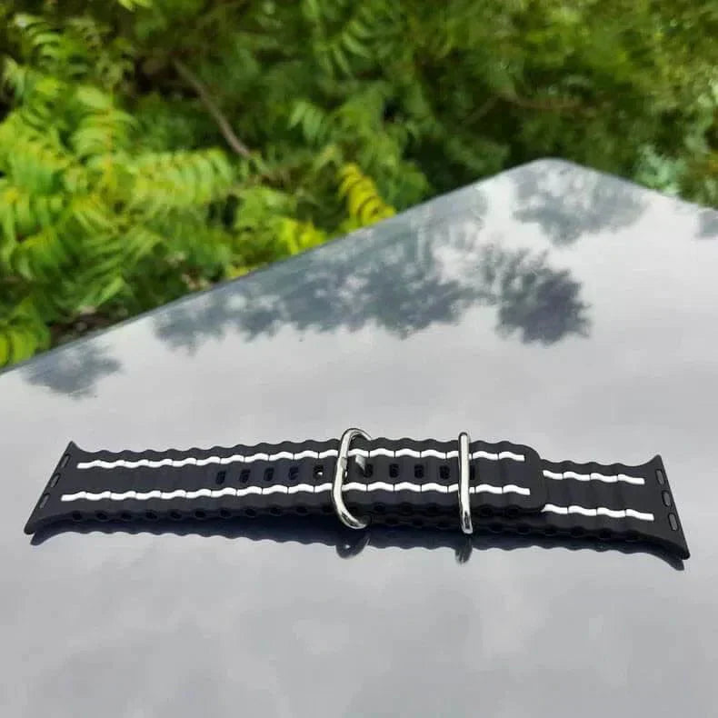Ocean Silicone Sport Soft Band for Apple Watch 42 | 44 | 45 | Ultra 49 | 46mm S10 42 | 44 | 45 | Ultra 49 | 46mm S10 Black White Straps & Bands