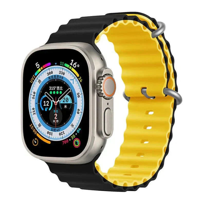 Dual Color Ocean Silicone Band for Apple Watch 42 | 44 | 45 | Ultra 49 | 46mm S10 42 | 44 | 45 | Ultra 49 | 46mm S10 Black Yellow Straps & Bands
