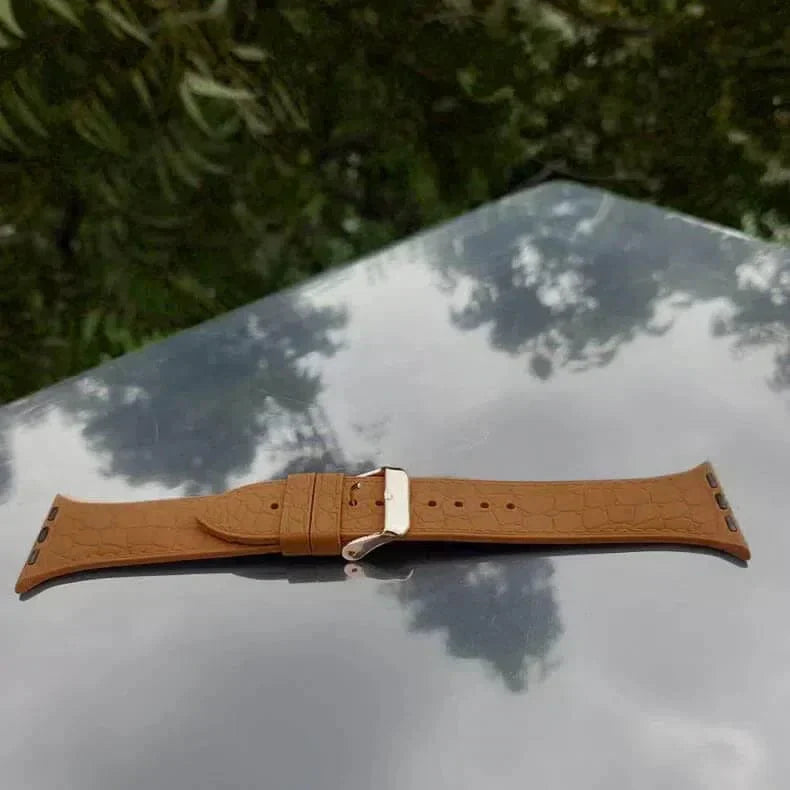 Crocodile Texture Silicone Soft Band for Apple Watch 38 | 40 | 41 | 42mm S10 38 | 40 | 41 | 42mm S10 brown Straps & Bands