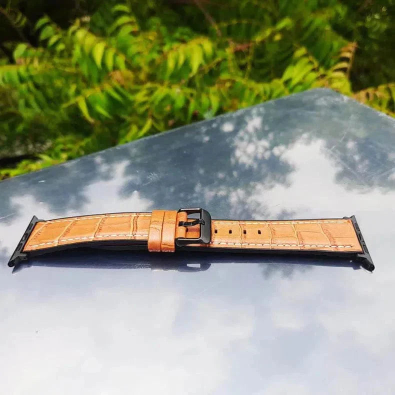 Crocodile Leather Texture White Thread Silicone Band for Apple Watch 38 | 40 | 41 | 42mm S10 38 | 40 | 41 | 42mm S10 brown Straps & Bands