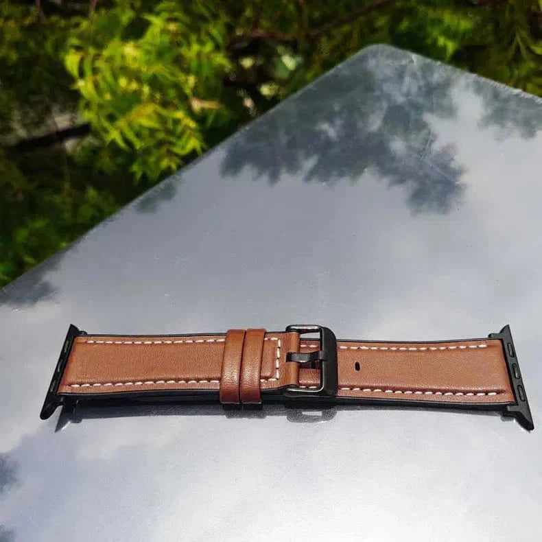 Leather Texture White Thread Silicone Band for Apple Watch 38 | 40 | 41 | 42mm S10 38 | 40 | 41 | 42mm S10 Brown Straps & Bands