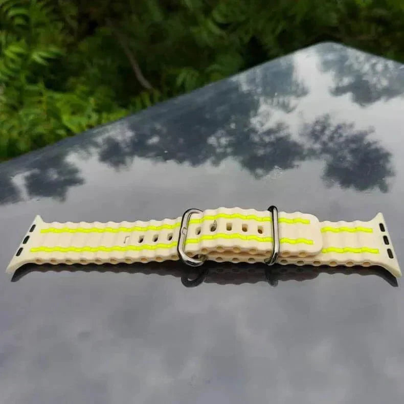 Ocean Silicone Sport Soft Band for Apple Watch 42 | 44 | 45 | Ultra 49 | 46mm S10 42 | 44 | 45 | Ultra 49 | 46mm S10 Cream Neon Green Straps & Bands