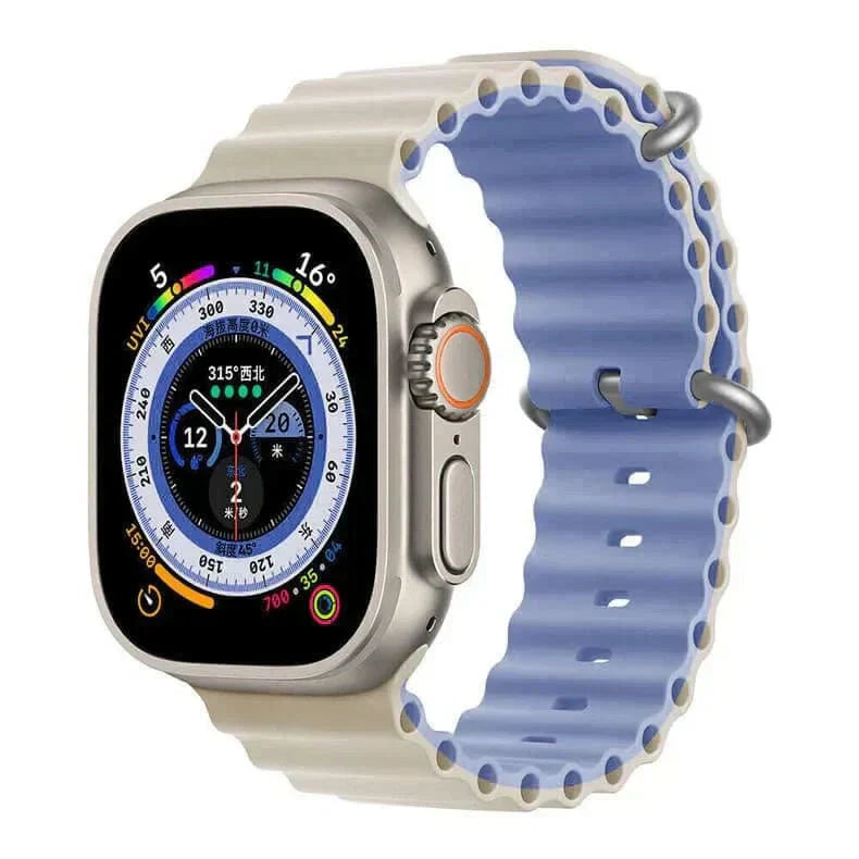 Dual Color Ocean Silicone Band for Apple Watch 42 | 44 | 45 | Ultra 49 | 46mm S10 42 | 44 | 45 | Ultra 49 | 46mm S10 Cream Sierra Blue Straps & Bands