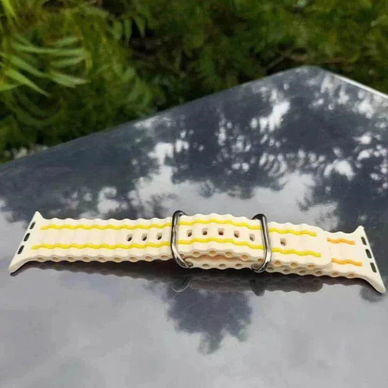 Ocean Silicone Sport Soft Band for Apple Watch 42 | 44 | 45 | Ultra 49 | 46mm S10 42 | 44 | 45 | Ultra 49 | 46mm S10 Cream Yellow Straps & Bands