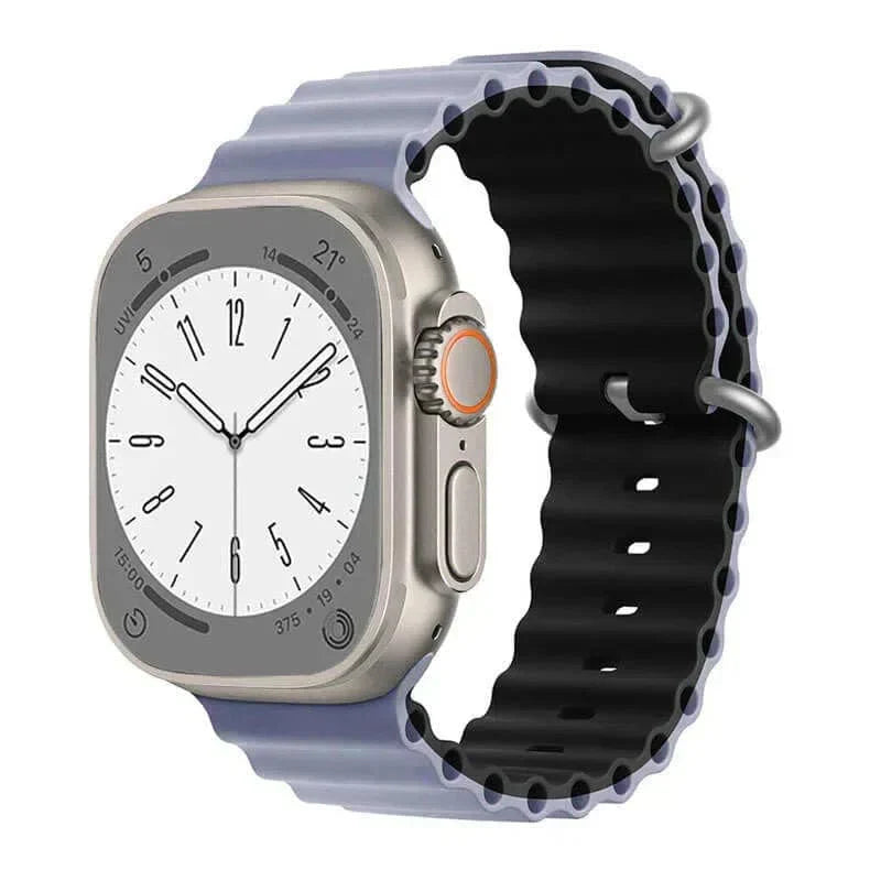 Dual Color Ocean Silicone Band for Apple Watch 42 | 44 | 45 | Ultra 49 | 46mm S10 42 | 44 | 45 | Ultra 49 | 46mm S10 Grey Black Straps & Bands