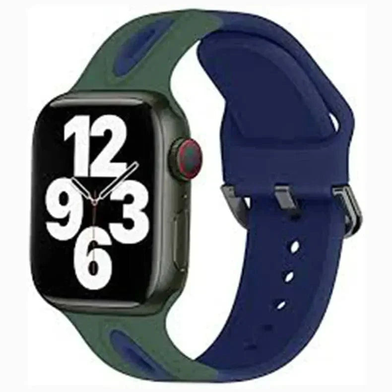 Dual Color Silicone Sport Band for Apple Watch 42 | 44 | 45 | Ultra 49 | 46mm S10 42 | 44 | 45 | Ultra 49 | 46mm S10 midnight-blue-green Straps & Bands