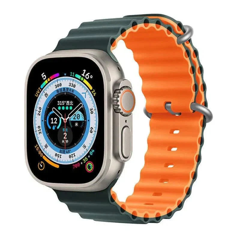 Dual Color Ocean Silicone Band for Apple Watch 42 | 44 | 45 | Ultra 49 | 46mm S10 42 | 44 | 45 | Ultra 49 | 46mm S10 Midnight Green Orange Straps & Bands