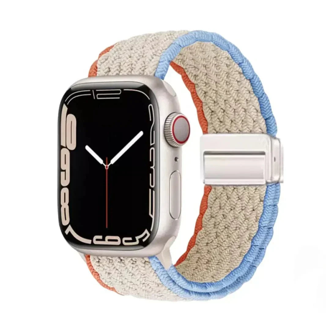 Braided Adjuctable Magnetic Buckle Band for Apple Watch 42 | 44 | 45 | Ultra 49 | 46mm S10 42 | 44 | 45 | Ultra 49 | 46mm S10 Cream Multicolor Straps & Bands