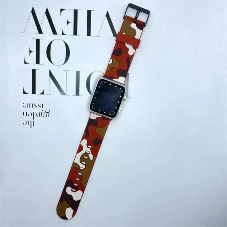 Camo Soft Silicone Band for Apple Watch 42 | 44 | 45 | Ultra 49 | 46mm S10 42 | 44 | 45 | Ultra 49 | 46mm S10 red-brown Straps & Bands