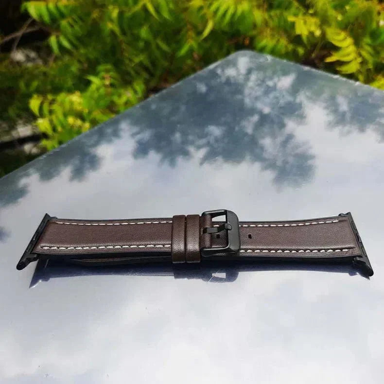 Leather Texture White Thread Silicone Band for Apple Watch 42 | 44 | 45 | Ultra 49 | 46mm S10 42 | 44 | 45 | Ultra 49 | 46mm S10 Tan Brown Straps & Bands