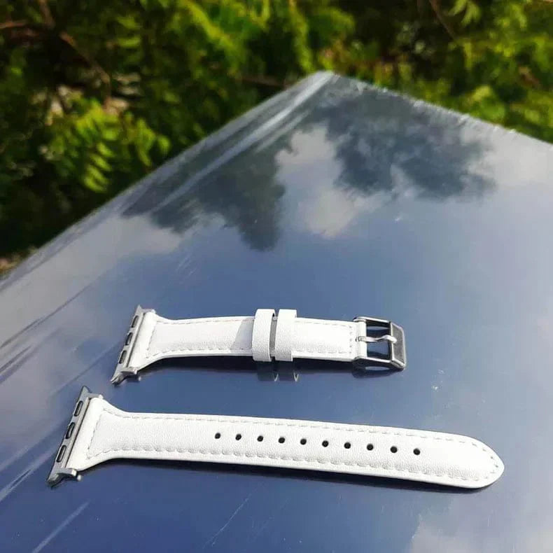 Slim Classic Leather Texture Band for Apple Watch 42 | 44 | 45 | Ultra 49 | 46mm S10 42 | 44 | 45 | Ultra 49 | 46mm S10 White Straps & Bands