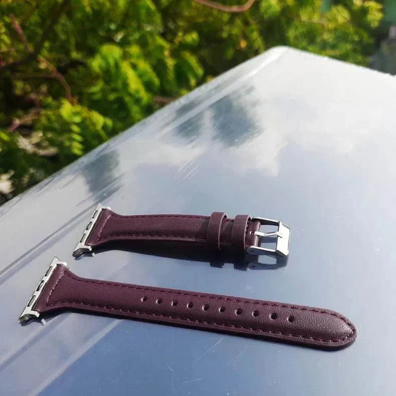 Slim Classic Leather Texture Band for Apple Watch 38 | 40 | 41 | 42mm S10 38 | 40 | 41 | 42mm S10 Wine Straps & Bands