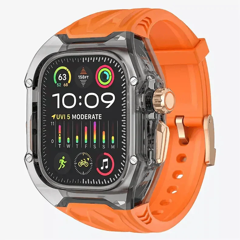 Silicone Watch Band with Protective Rugged Hard Cover for Apple Watch Ultra 49mm Ultra 49mm orange-smoke Straps & Bands