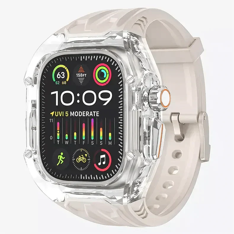 Silicone Watch Band with Protective Rugged Hard Cover for Apple Watch Ultra 49mm Ultra 49mm starlight-clear Straps & Bands