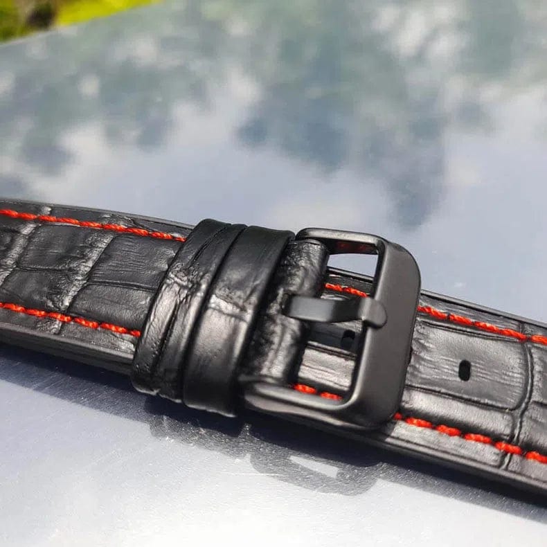 Crocodile Leather Texture Red Thread Silicone Band for Apple Watch 38 | 40 | 41 | 42mm S10 Straps & Bands