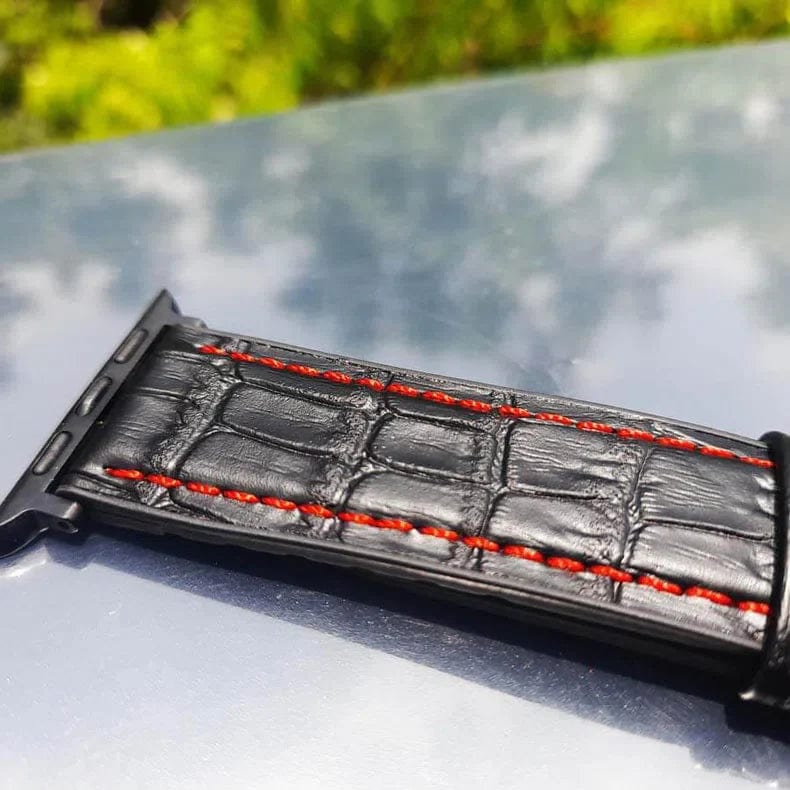 Crocodile Leather Texture Red Thread Silicone Band for Apple Watch 38 | 40 | 41 | 42mm S10 Straps & Bands