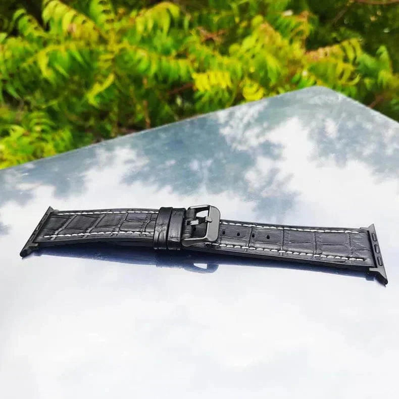 Crocodile Leather Texture White Thread Silicone Band for Apple Watch 38 | 40 | 41 | 42mm S10 Straps & Bands