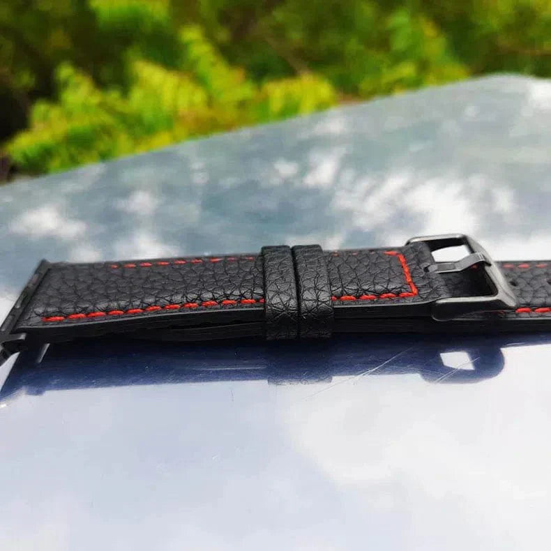 Grainy Leather Texture Red Thread Stitch Watch Band for Apple Watch 38 | 40 | 41 | 42mm S10 Straps & Bands