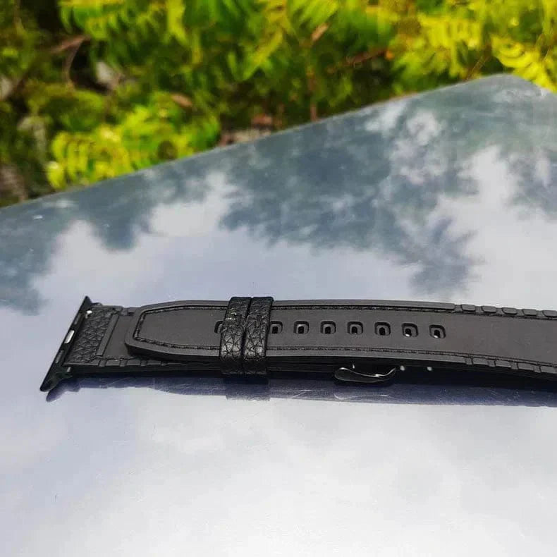 Grainy Leather Texture Red Thread Stitch Watch Band for Apple Watch 38 | 40 | 41 | 42mm S10 Straps & Bands