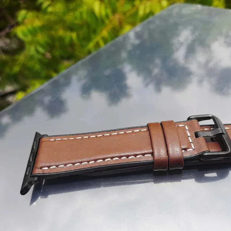 Leather Texture White Thread Silicone Band for Apple Watch 38 | 40 | 41 | 42mm S10 Straps & Bands