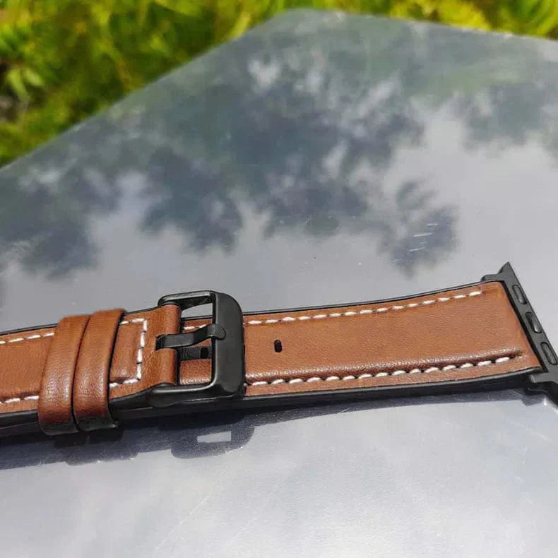 Leather Texture White Thread Silicone Band for Apple Watch 38 | 40 | 41 | 42mm S10 Straps & Bands