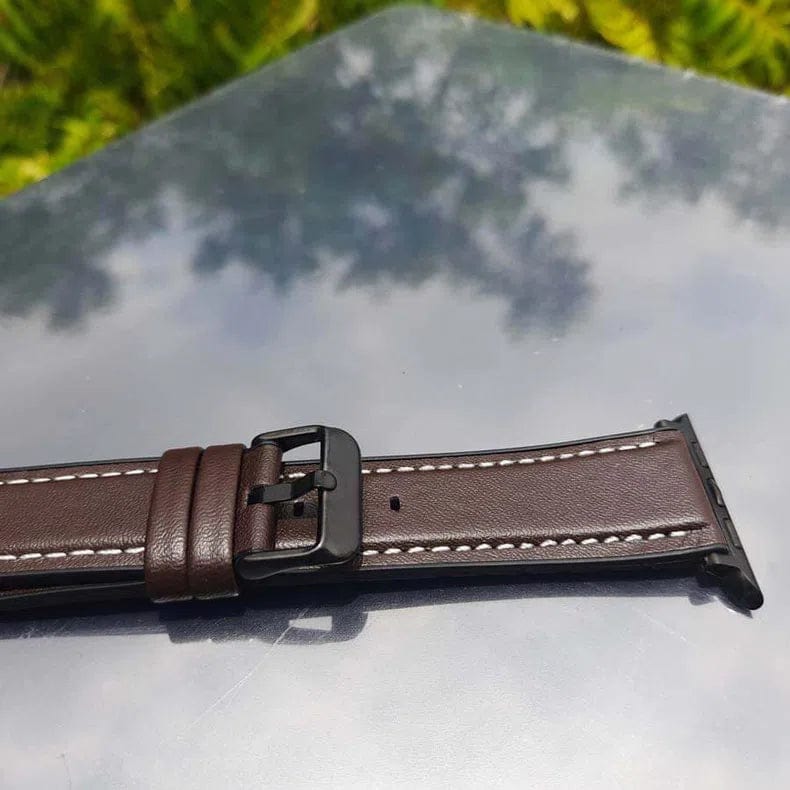 Leather Texture White Thread Silicone Band for Apple Watch 42 | 44 | 45 | Ultra 49 | 46mm S10 Straps & Bands