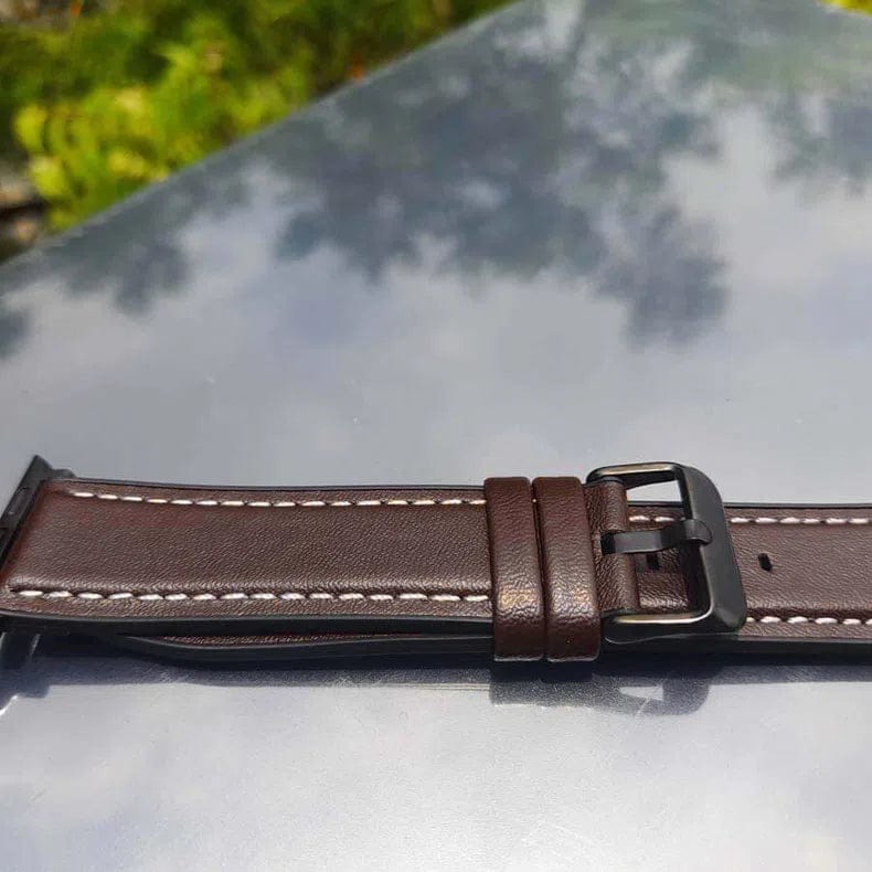 Leather Texture White Thread Silicone Band for Apple Watch 42 | 44 | 45 | Ultra 49 | 46mm S10 Straps & Bands