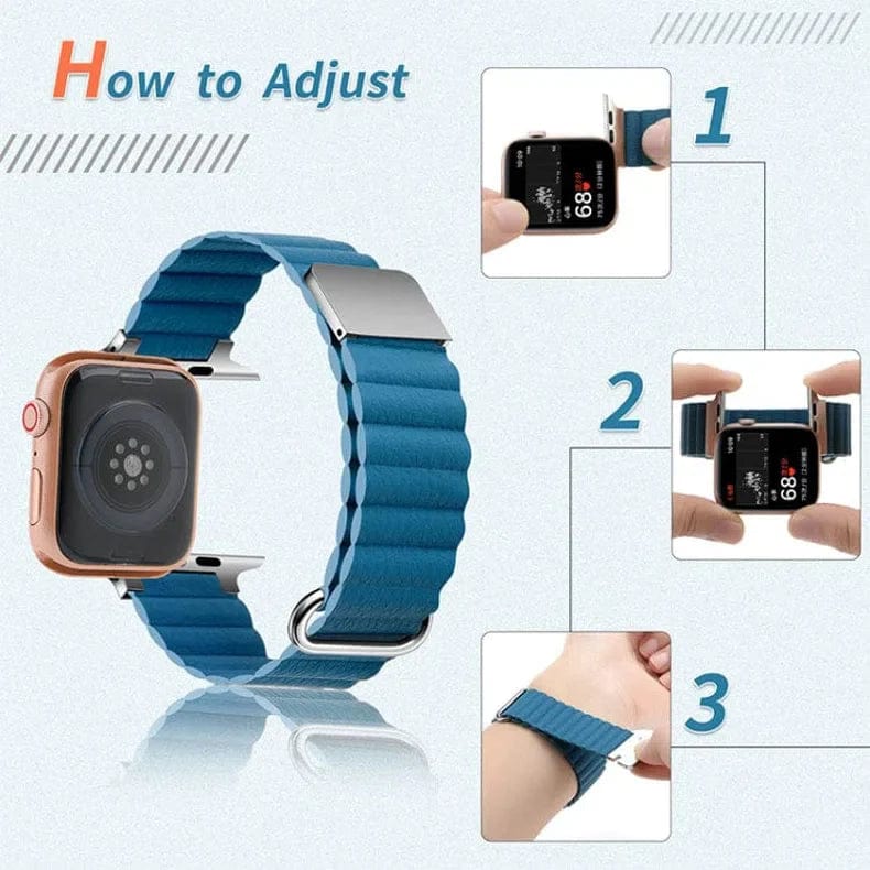Magnetic Leather Texture Band for Apple Watch 42 | 44 | 45 | Ultra 49 | 46mm S10 Straps & Bands