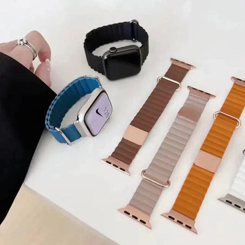 Magnetic Leather Texture Band for Apple Watch 42 | 44 | 45 | Ultra 49 | 46mm S10 Straps & Bands