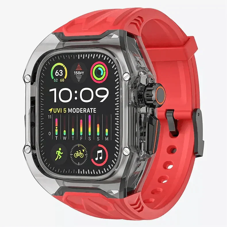 Silicone Watch Band with Protective Rugged Hard Cover for Apple Watch Ultra 49mm Ultra 49mm red-smoke Straps & Bands