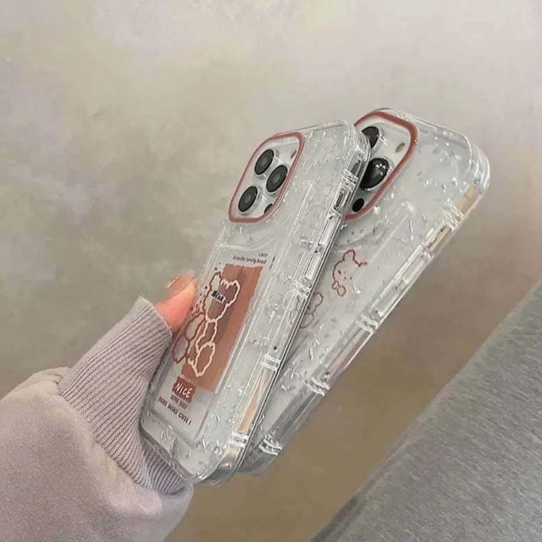 Teddy Bear Print Silver Glitter Foil Clear Soft Case for iPhone 13