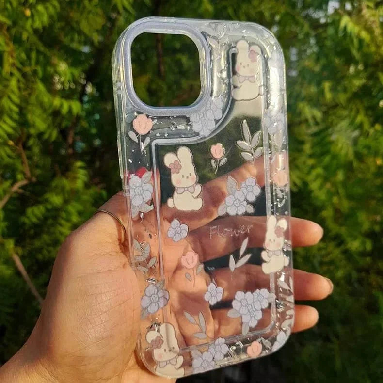 Teddy Bear Print Silver Glitter Foil Clear Soft Case for iPhone 13 Pro