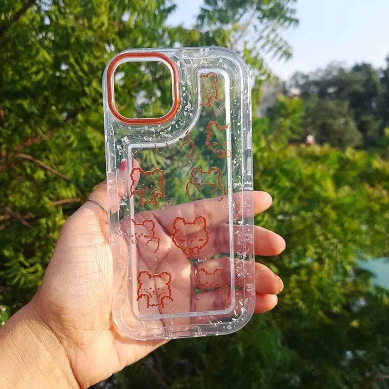 Teddy Bear Print Silver Glitter Foil Clear Soft Case for iPhone 13 Pro