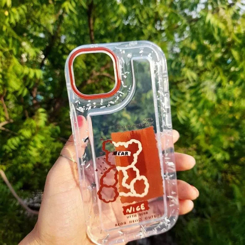 Teddy Bear Print Silver Glitter Foil Clear Soft Case for iPhone 13 Pro Max