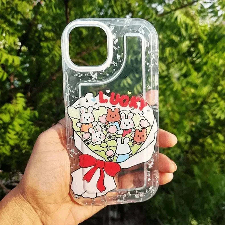 Teddy Bear Print Silver Glitter Foil Clear Soft Case for iPhone 14