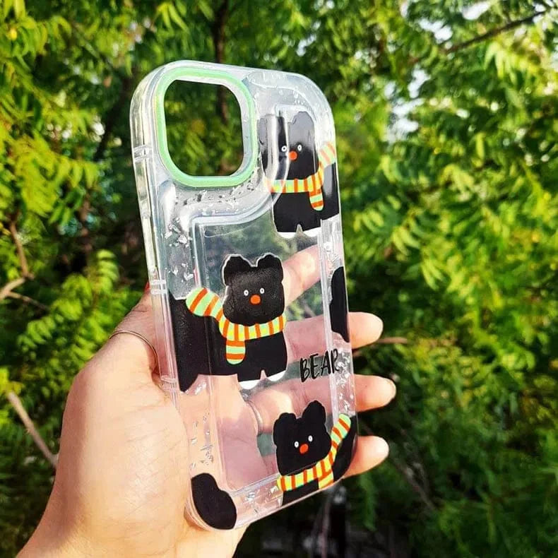 Teddy Bear Print Silver Glitter Foil Clear Soft Case for iPhone 14