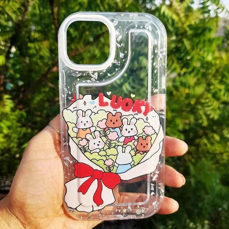 Teddy Bear Print Silver Glitter Foil Clear Soft Case for iPhone 14 Pro