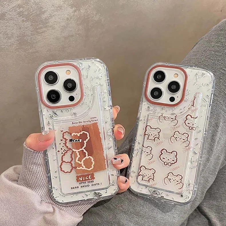 Teddy Bear Print Silver Glitter Foil Case for iPhone 13 Pro Max Back Cases