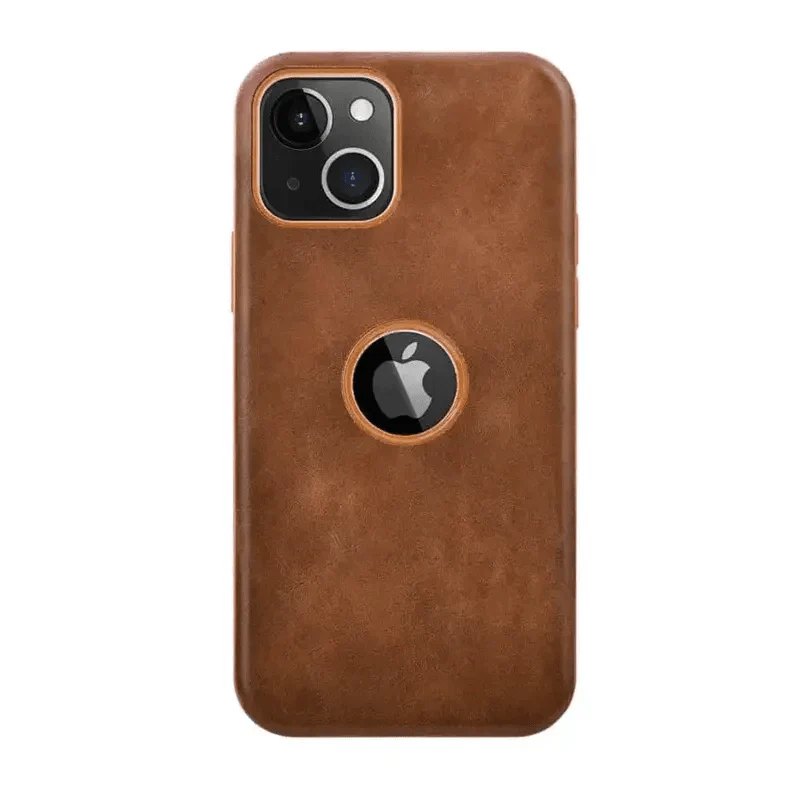 TPU Edges Glossy Keys Leather Texture Case for iPhone 12 Pro Tan Brown Back Cases