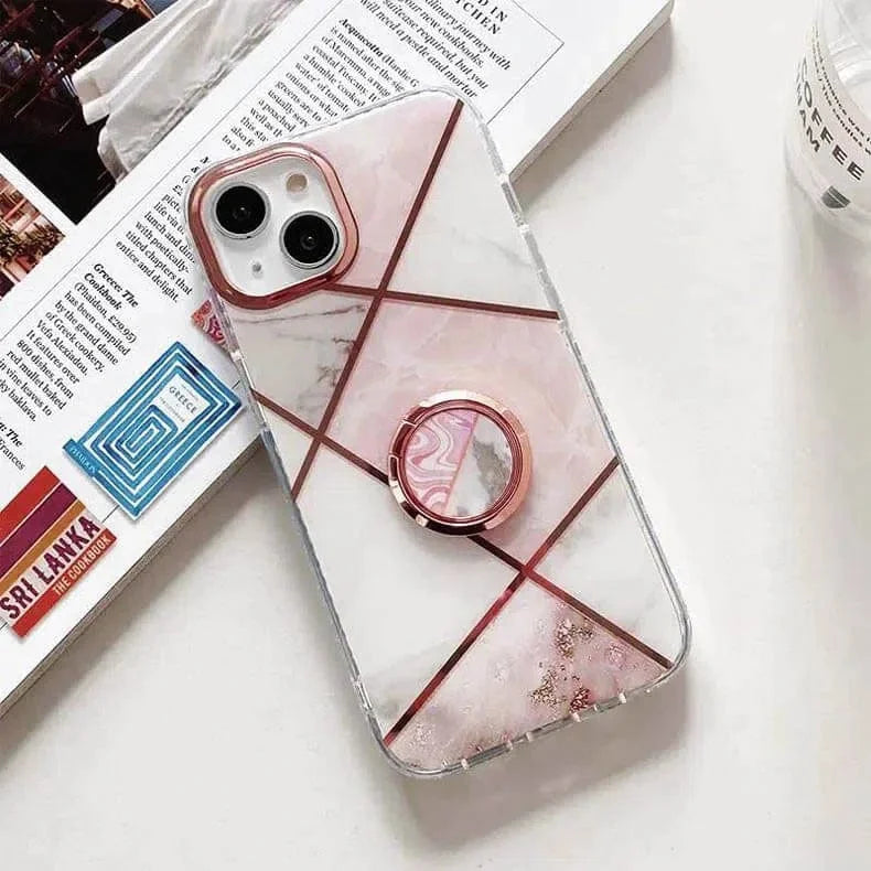 TPU Edges Glossy Marble Texture Hard Case for iPhone 15 Pro Max