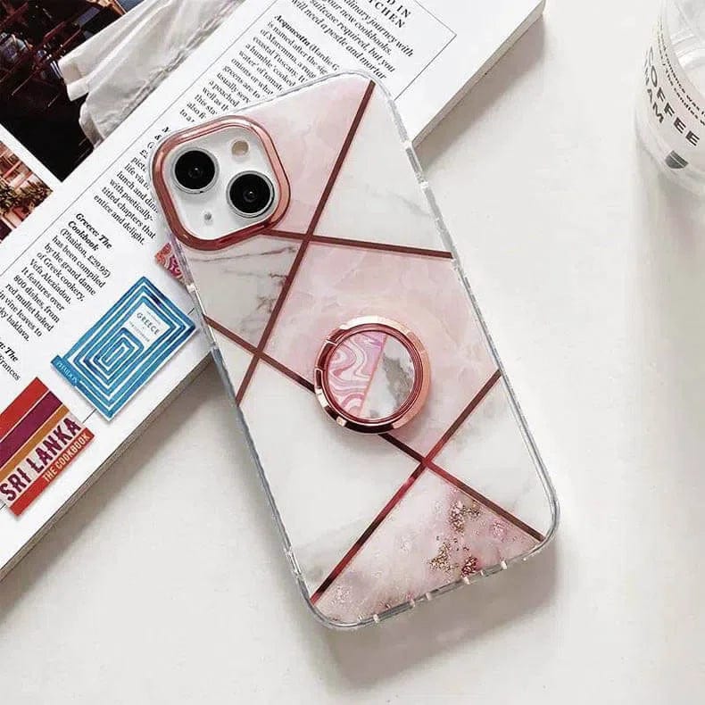 TPU Soft Edge Glossy Marble Texture Case for iPhone Back Cases iPhone 14 Pro Max / With Kickstand